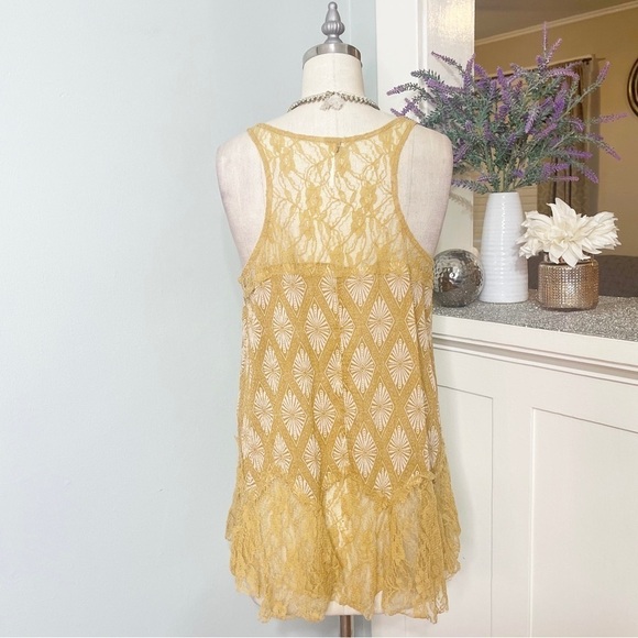 Free People Yellow Gold Flowy Lace Bell Trapeze Tank Top Small - Picture 5 of 9